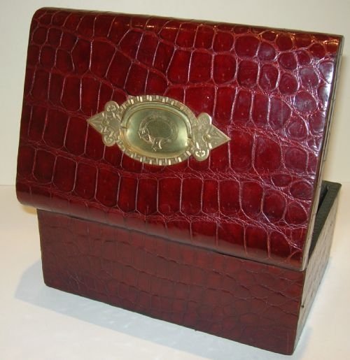 Antique Jewelry Box Clad in Rich Crocodile or Alligator Skin