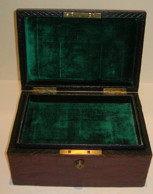 fig 1. Antique Jewelry Box Clad in Rich Crocodile or Alligator Skin