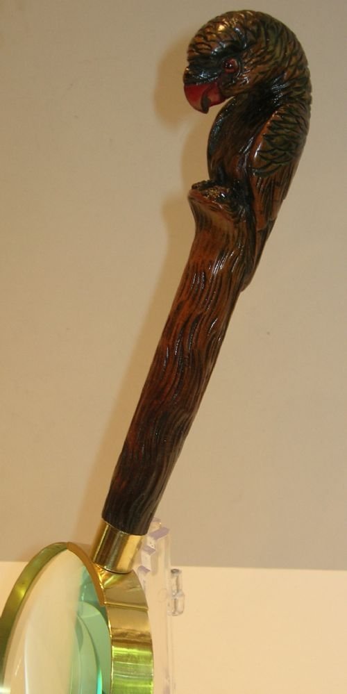 Antique Figural Handled Magnifying Glass - Parrot - Budgerigar