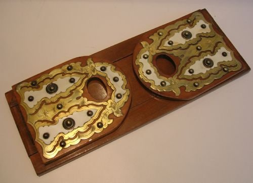 Antique English Walnut Book Slide / Ends - Brass and Bone Mounts