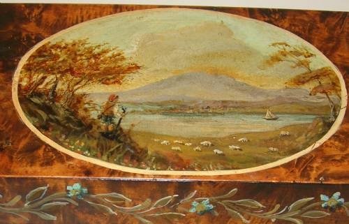 fig 1. Antique Hand Painted Tea Caddy - Landscape - Rare