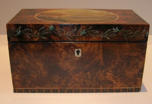fig 2. Antique Hand Painted Tea Caddy - Landscape - Rare