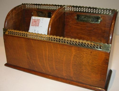 Antique English Oak and Brass Letters Box - "Post" & "Delivery"