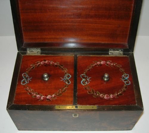 fig 3. Antique Hand Painted Tea Caddy - Landscape - Rare