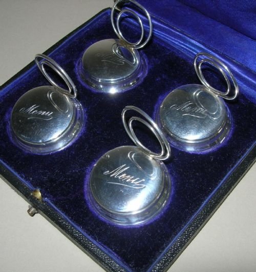 Antique English Sterling Silver Menu Holders - Boxed Set of Four