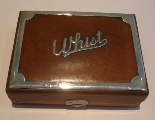 Antique English Sterling Silver Mounted Playing Card / " Whist " Box.