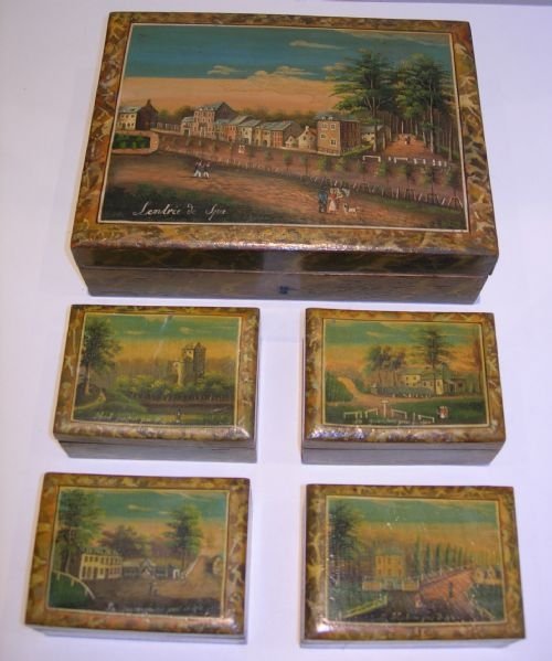 Spectacular Hand Painted Spa Games Counter Box C. 1800
