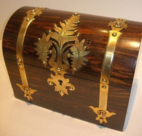 Antique English Coromandel Tea Caddy - Fine Brass Fern Mount