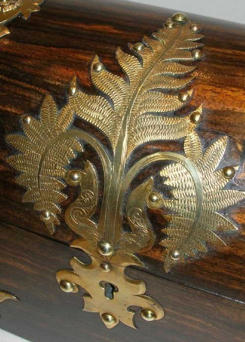 fig 1. Antique English Coromandel Tea Caddy - Fine Brass Fern Mount