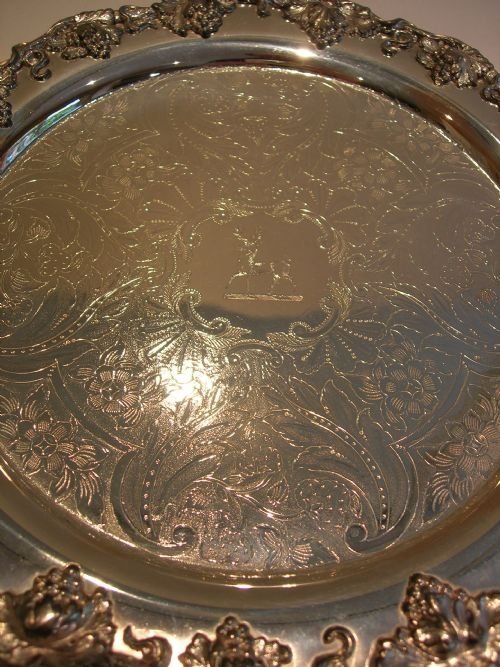 fig 1. Victorian English Silver Plated Salver - Cast Grape and Vine Border