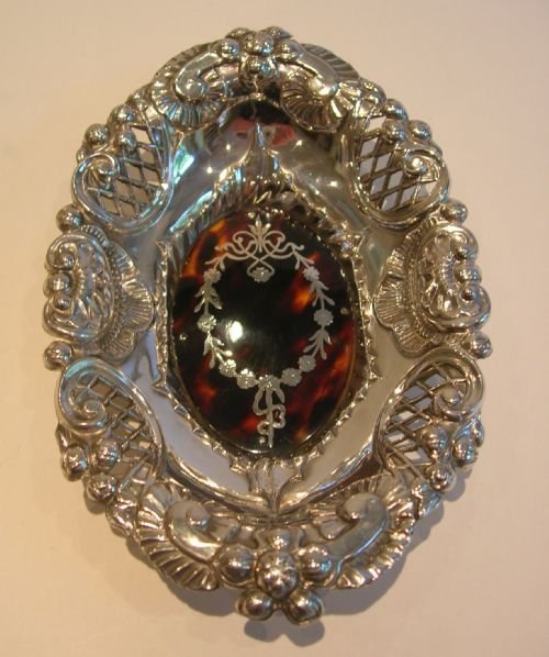 Antique English Sterling Silver and Tortoiseshell Dish / Basket