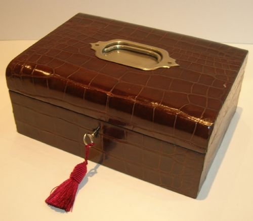 Handsome Victorian Crocodile Skin Clad Jewelry Box