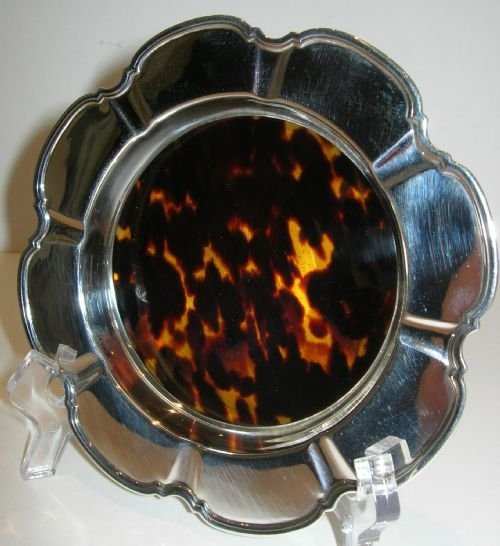 Antique English Sterling Silver and Tortoise Shell Trinket Tray