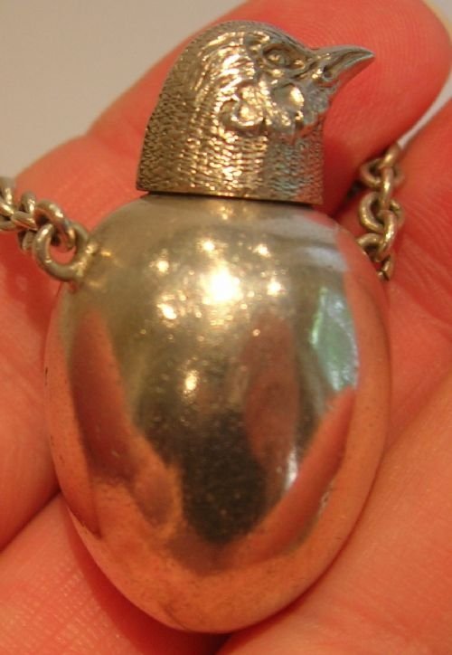 Antique English Novelty Sterling Silver Scent Bottle - Bird / Egg