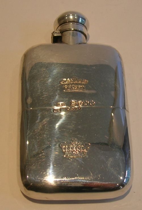English Victorian Sterling Silver Flask and Cup - Engraved Baronet's Crown - 1885