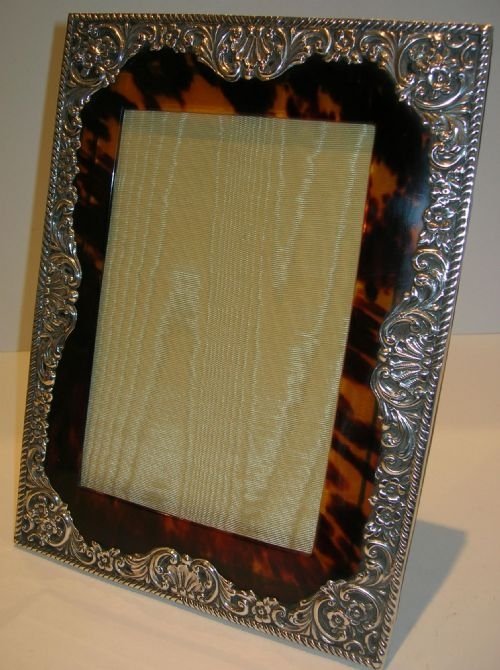 Outstanding Grand Antique Sterling Silver and Tortoise Shell Photograph Frame 11 3/4" Tall