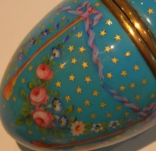 fig 1. Stunning Antique Large Hand Painted Enamel Egg Box