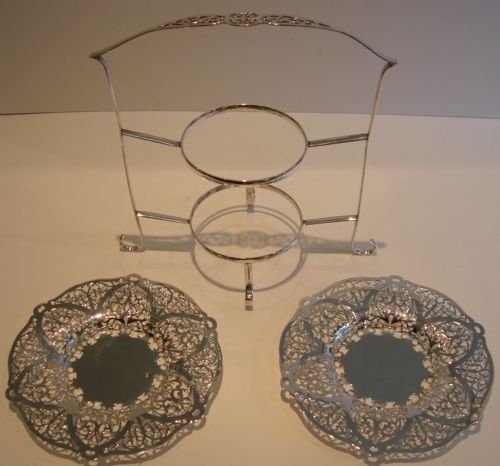 fig 1. Pierced / Reticulated Antique Two Tier Cake Stand - Silver Plated - Edwardian