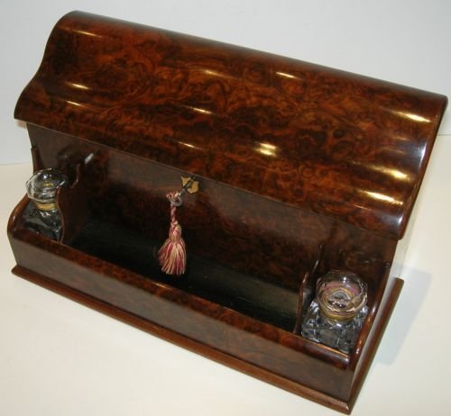Magnificent Large Burl Walnut Stationery / Writing Box / Inkstand