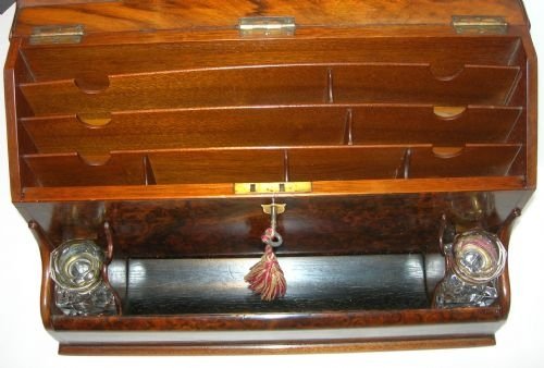 fig 2. Magnificent Large Burl Walnut Stationery / Writing Box / Inkstand
