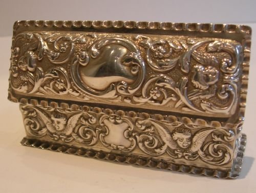 Antique English Sterling Silver Ring Box for Six - Angels