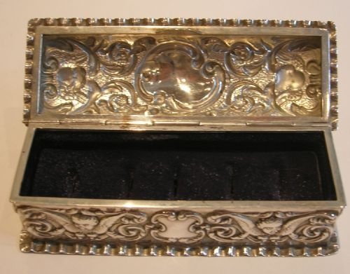 fig 1. Antique English Sterling Silver Ring Box For Six - Angels