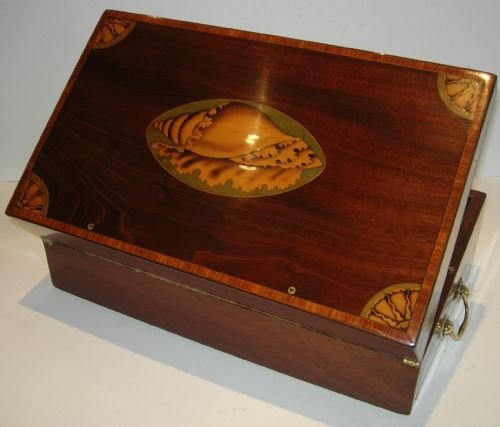 Late 18th Century Shell Inlaid Mahogany Writing Slope / Box C.1790