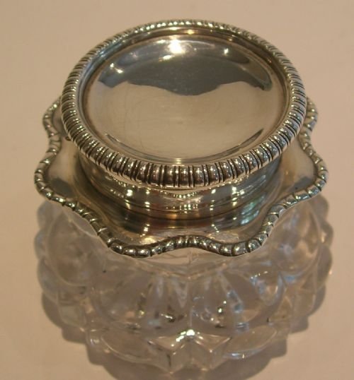Pretty Antique Glass and Sterling Silver Inkwell - London 1847