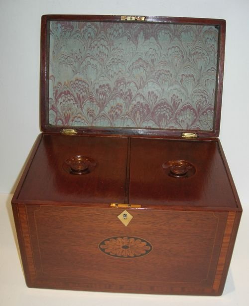 fig 2. Oversized Antique Inlaid Mahogany Double Compartment Tea Caddy c.1840