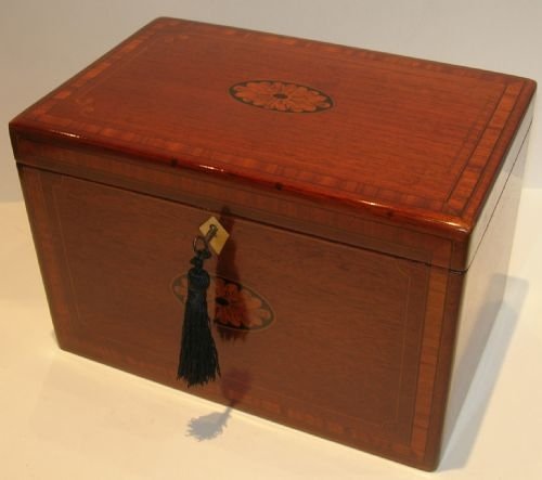 Oversized Antique Inlaid Mahogany Double Compartment Tea Caddy C.1840