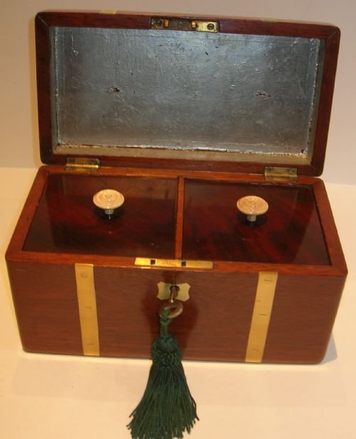 Antique English Brass Bound Campaign / Military Style Tea Caddy