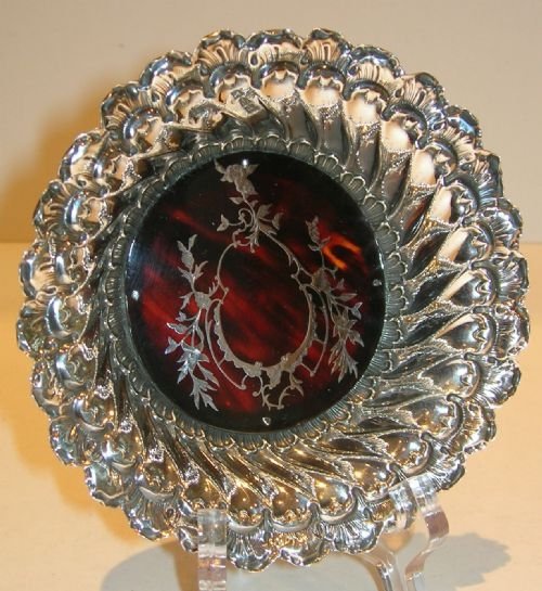 Antique Sterling Silver and Tortoise Shell Bowl - Silver Pique - 1894