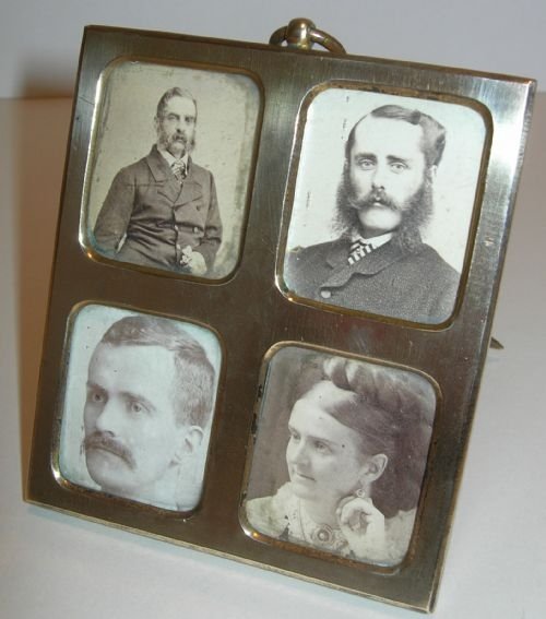 fig 1. Antique English Polished Brass or Bronze Four Picture Photograph Frame