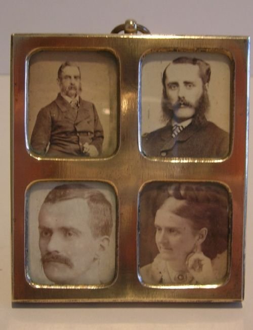 Antique English Polished Brass or Bronze Four Picture Photograph Frame