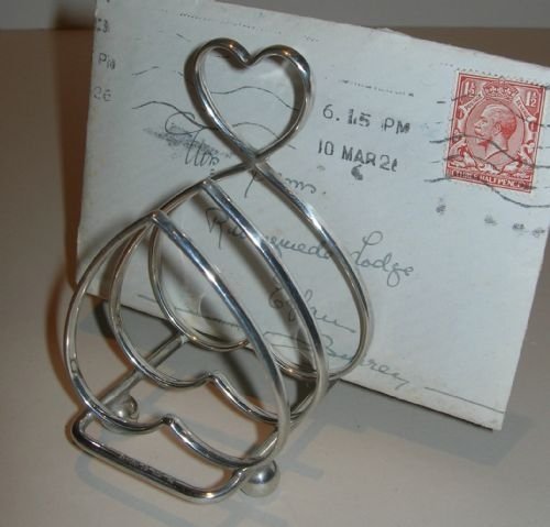 Antique Heart Shaped Sterling Silver Toast Rack / Letter Holder