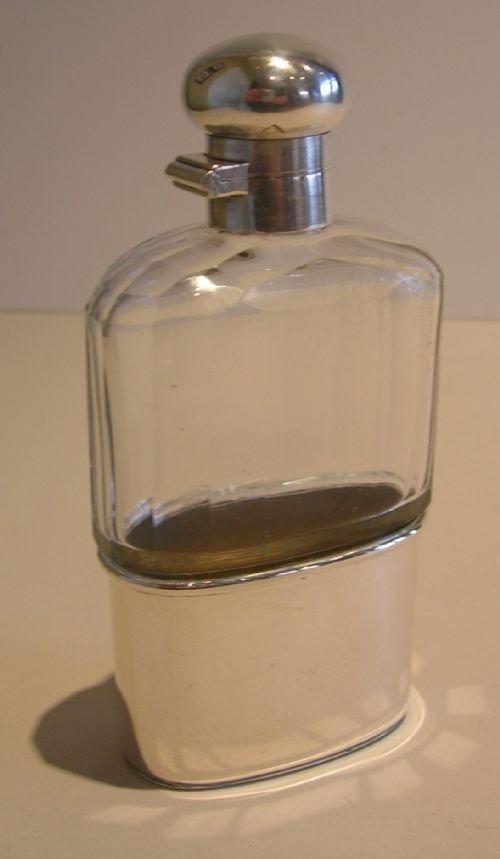 Antique English Sterling Silver and Cut Crystal Hipflask