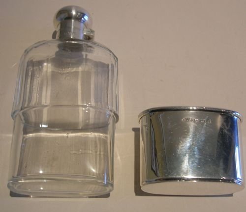 fig 1. Antique English Sterling Silver and Cut Crystal Hipflask