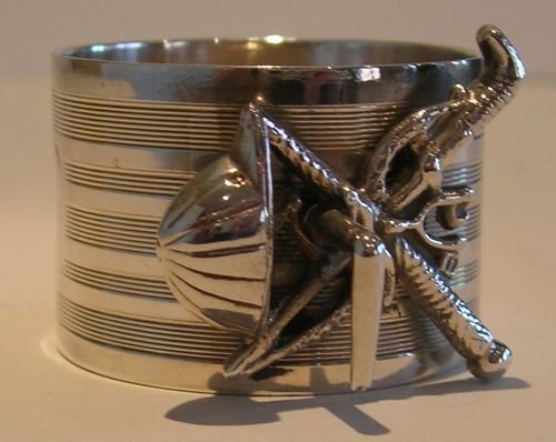 fig 1. Rare Antique Silver Napkin Ring - Jockey / Horse Racing Theme - Equestrian Interest