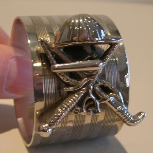 Rare Antique Silver Napkin Ring - Jockey / Horse Racing Theme - Equestrian Interest
