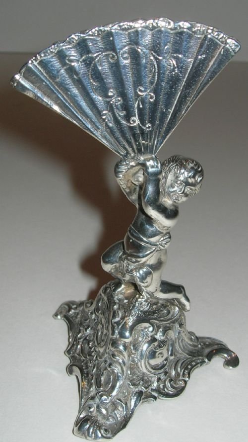 Adorable Antique Sterling Silver Menu Holder - Cherub - 1894