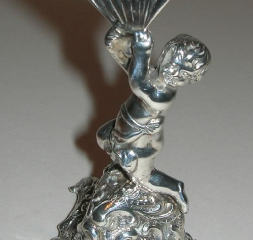 fig 1. Adorable Antique Sterling Silver Menu Holder - Cherub - 1894