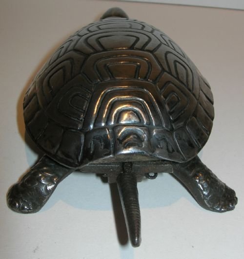fig 1. Handsome German Figural Mechanical Desk / Counter Bell - Tortoise