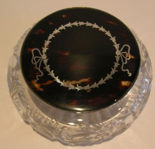 Gorgeous Tortoise Shell and English Sterling Silver Lidded Vanity Jar