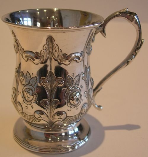 Decorative Antique Sterling Silver Tankard or Mug - 1863