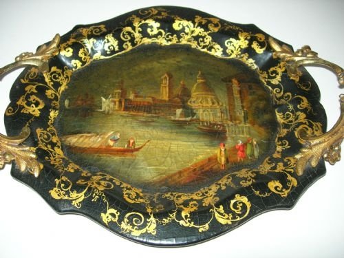 Magnificent English Papier Mache Tray - Hand Painted, Venice