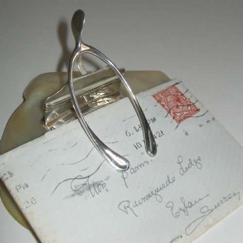 Antique Novelty Wishbone and Mother or Pearl Shell Letter / Card Clip