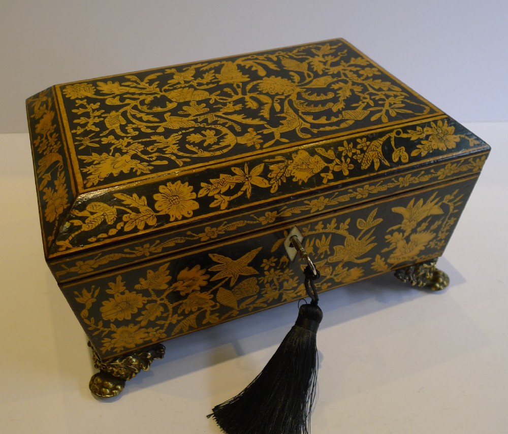 Magnificent English Regency Penwork Games Box c.1820