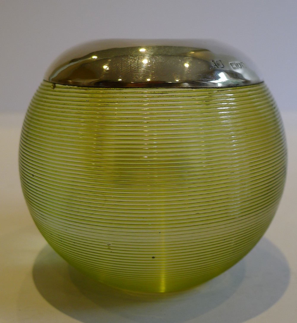 Large Antique Green Glass and Sterling Silver Match Strike - 1900