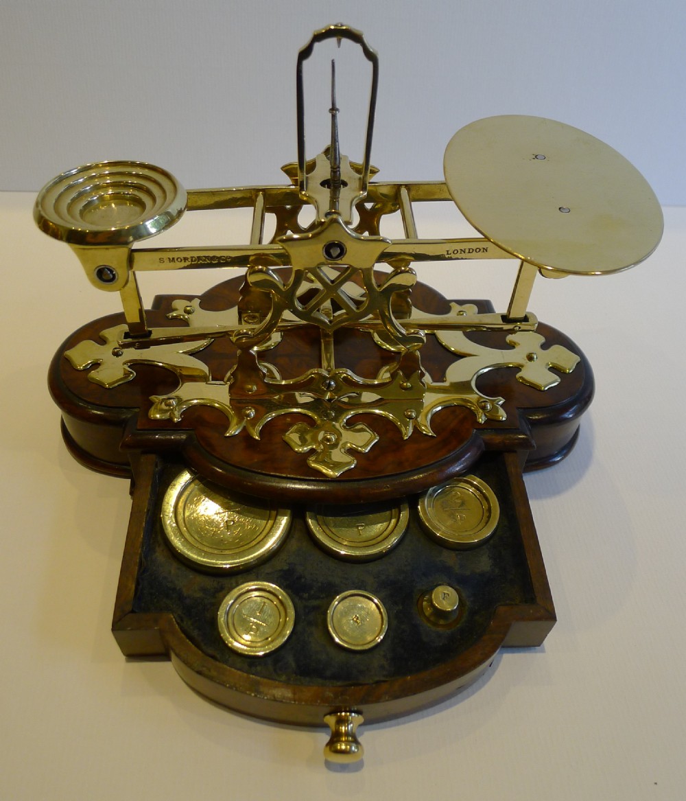 Rare Antique English Burr Walnut Postal Scale by Sampson Mordan c.1860