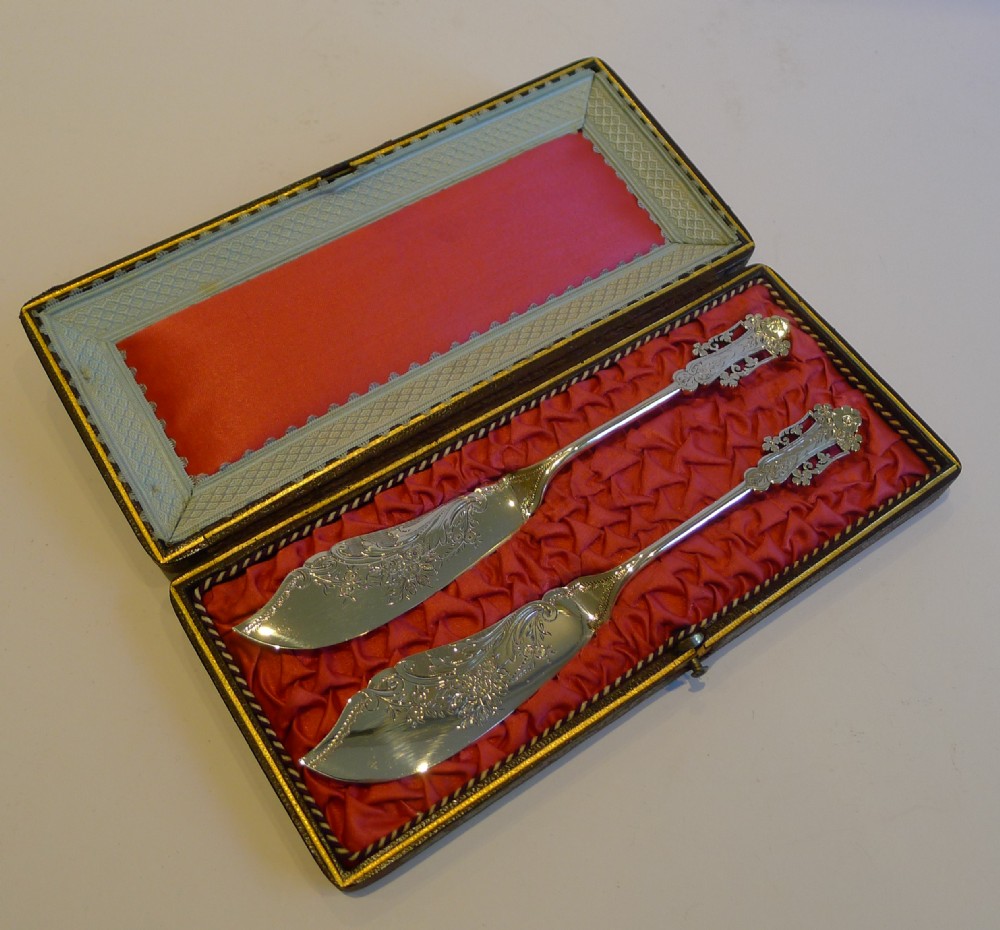 Stunning Pair Silver Plated Butter Knives by ALBERT J. BEARDSHAW & CO. c.1880